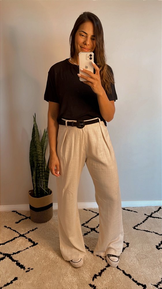 Calça linho areia