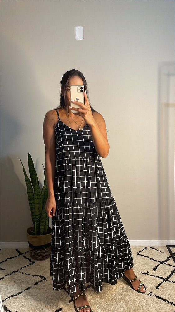 Vestido camadas quadriculado