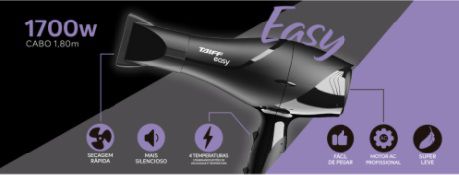Secador de Cabelo Profissional Taiff Easy Preto 1700W