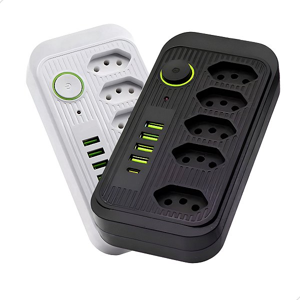 Extensão 5 Tomadas E 4 Usb 1 Pd Led Bivolt Power 110v/220v