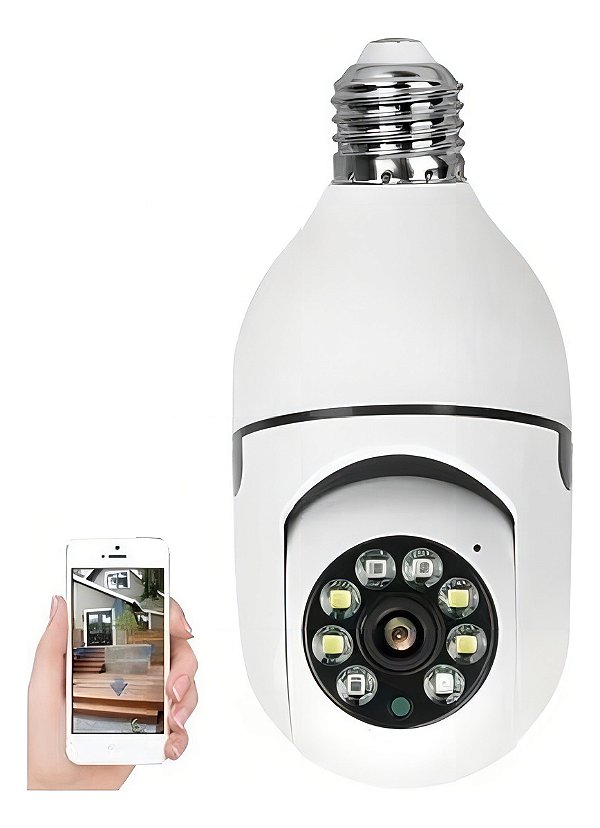 Camera 8177 Ip Seguranca Lampada Panoramica Wifi