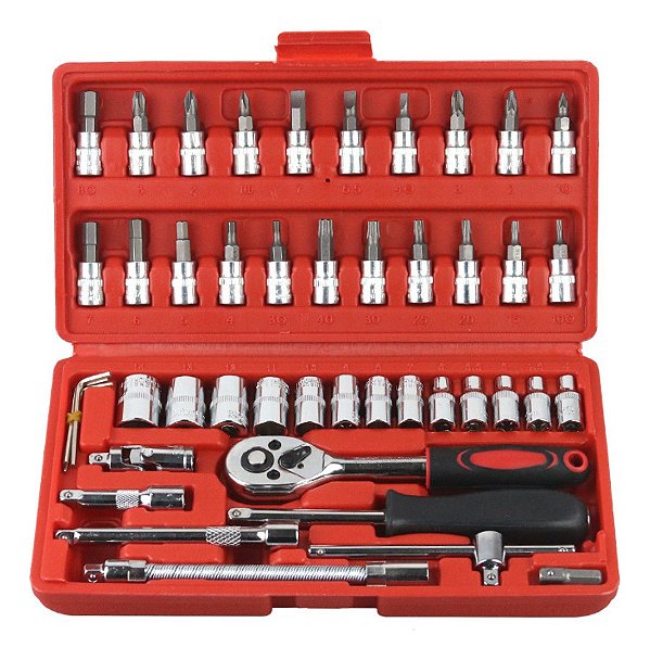 Kit De Ferramentas Jogo De Soquetes Chave Catraca 46 Peças