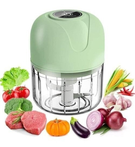 Mini Processador Alimentos Alho Elétrico Recarregável Usb Cor Verde 110V/220V