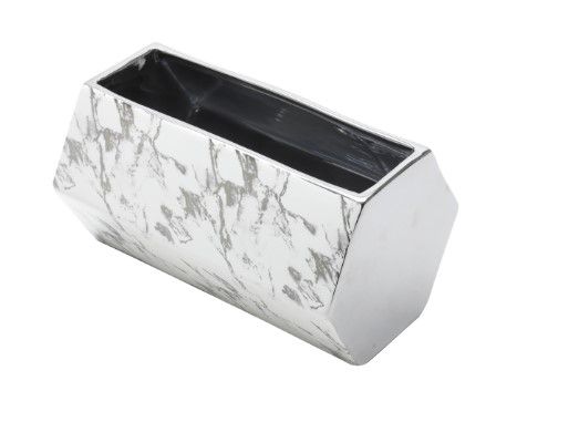 VASO DECORATIVO CERÂMICA MARBLE BRANCO 25x16x14cm