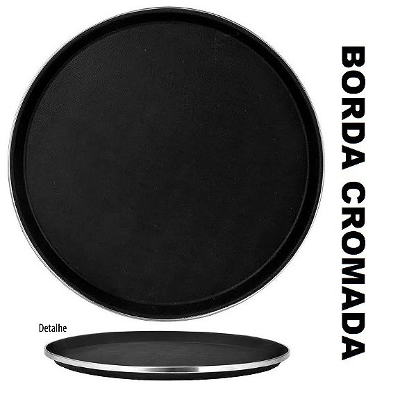 Bandeja para Garçom Antiderrapante com Borda Metálica Reforçada 40,5cm