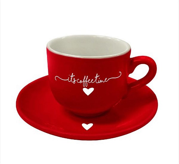 Jogo C/12 peças 6 Xícaras c/ 6 pires Café Porcelana 90ml Lamour Vermelho Hauskraft