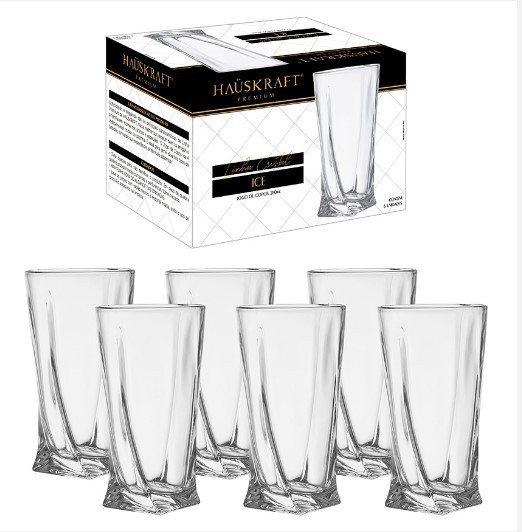 Jogo 6 Copos Ice Long Drink 280ml C/Base Quadrada