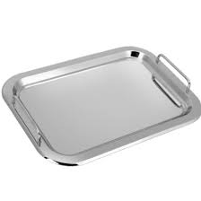 Bandeja Retangular Com Alça Em Aço Inox 41X29Cm - Unyhome