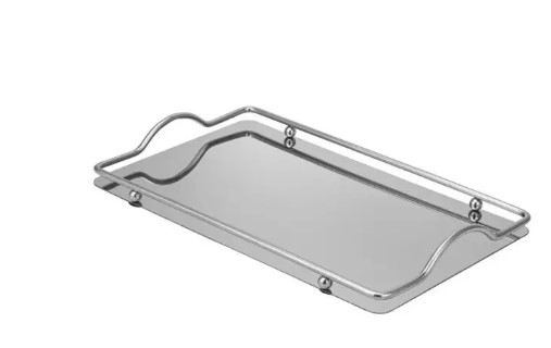 Bandeja Retangular Em Inox Com Alças  34,5Cm X 21,5CM