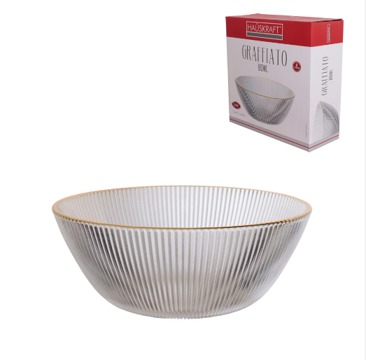 Bowl de Vidro Graffiato com Borda Dourada 2L