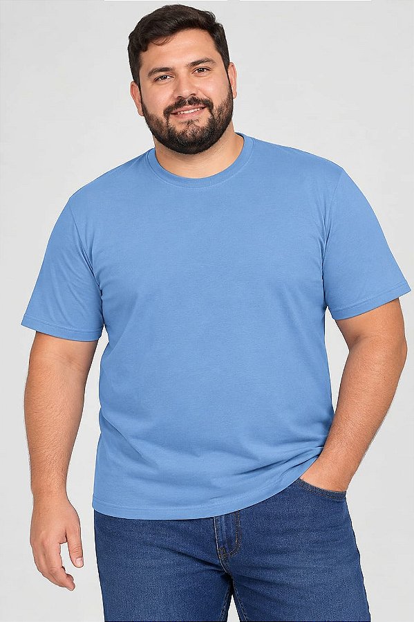 Camiseta Masculina Basica Azul Céu Plus Size XP Ao G5