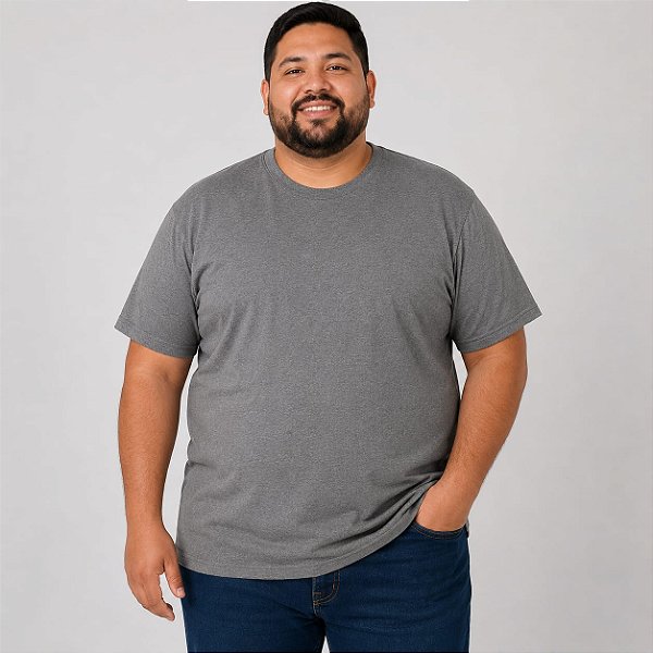 Camiseta Básica Masculina Cinza Mescla Chumbo Plus Size XP ao G5