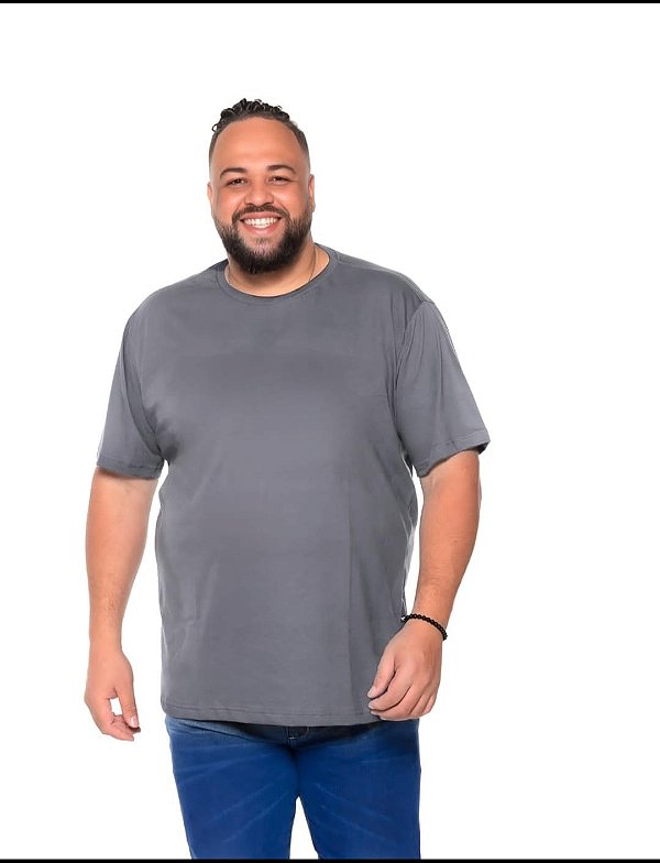 Camiseta Básica Masculina Cinza Chumbo Plus Size XP ao G5
