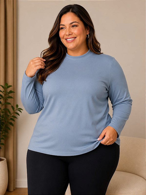 Blusa Feminina Gola Alta Elastano Cinza Plus Size Do XP ao XG