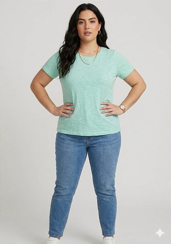 Camiseta Básica Feminina Verde-água Plus size do XP ao G5