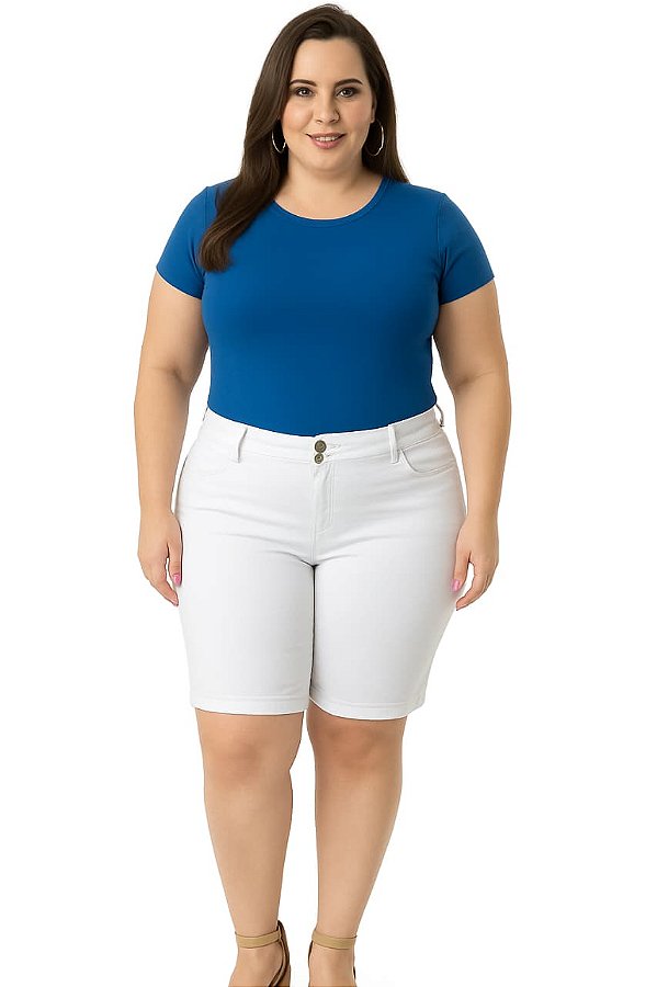 Bermuda Branca de Sarja Stretch Feminina Plus Size 44 ao 70 3446