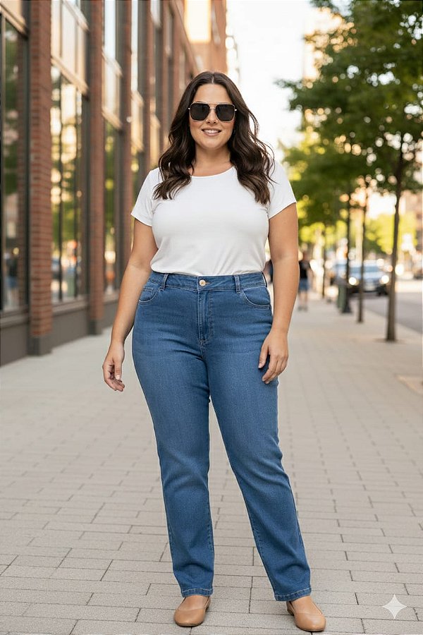 Calça Reta Jeans Stretch Feminina Plus Size 44 ao 70 3450