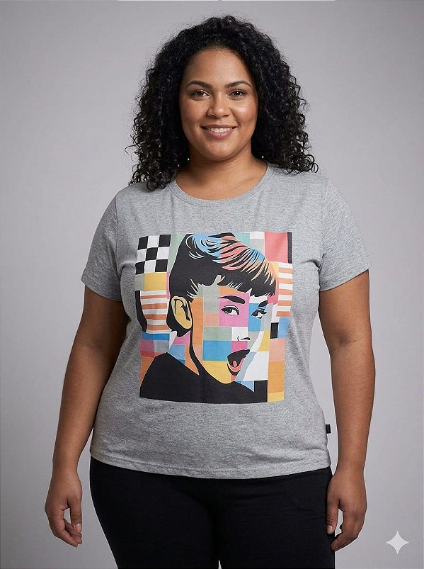 T-shirt Feminina Cinza Mescla Estampada XP ao G5