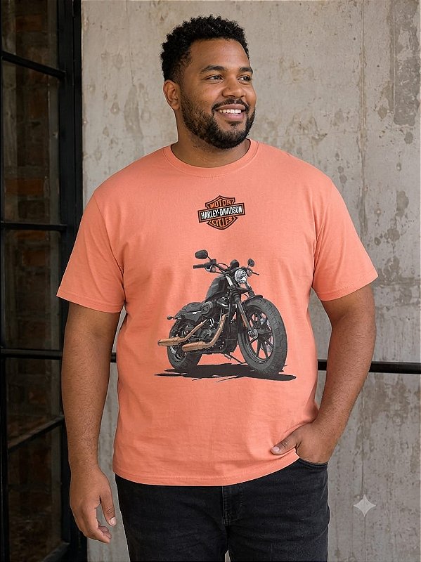 Camiseta Estampada Masculina Motor Cycles Salmão Plus Size XP ao G5