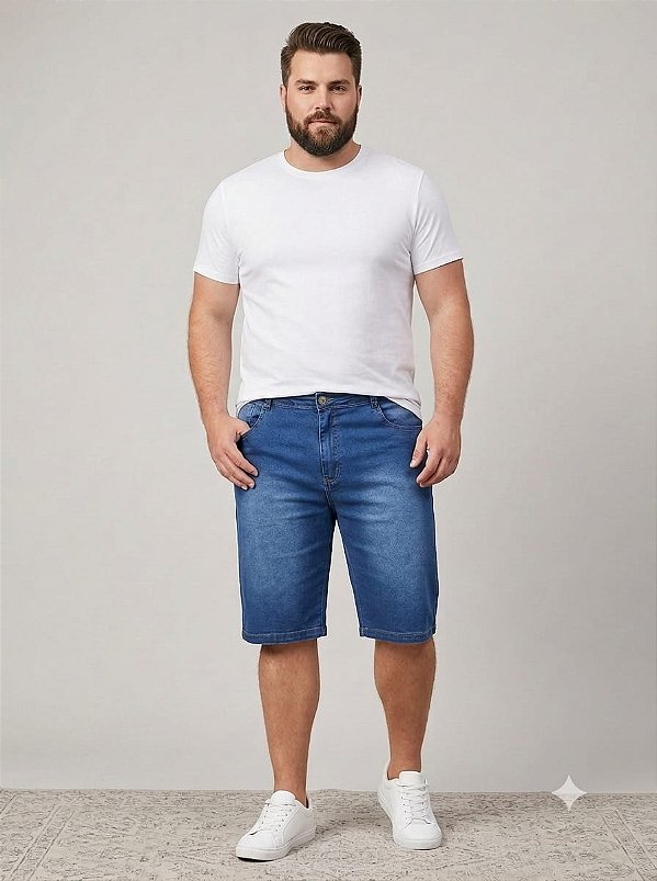 Bermuda Azul Jeans Médio Stretch Masculina Plus Size do 50 ao 80 2302