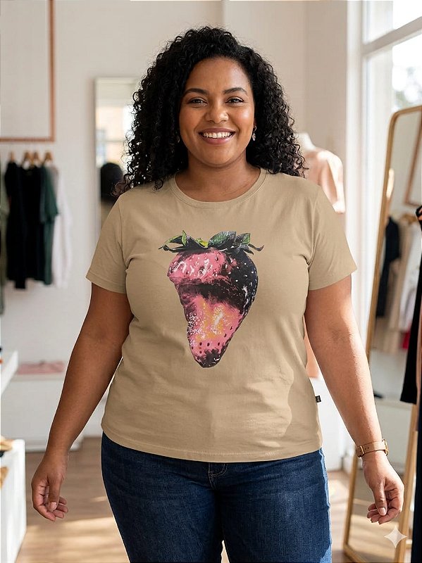 T-shirt Feminina Estampada Bege Tam: G2