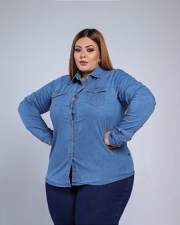 Camisa Jeans Stretch Clear M/L Feminina Plus Size  Xp ao G5 3371