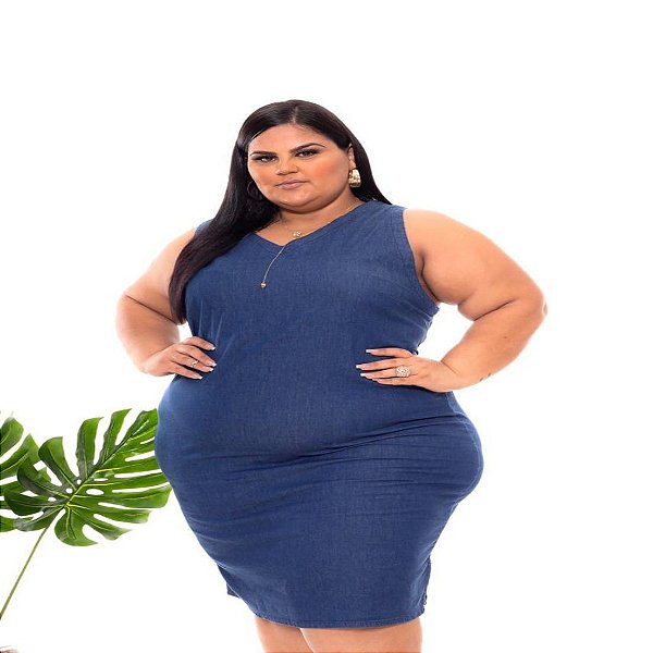Vestido Jeans Stretch Feminino Plus Size Pequenos Defeitos