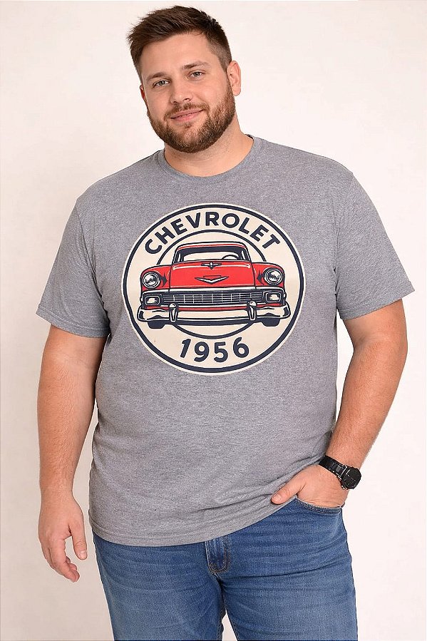 Camiseta Estampada Masculina Chevrolet Cinza Mescla Plus Size XP ao G5