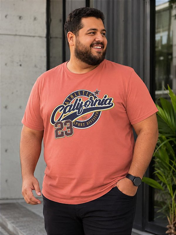 Camiseta Estampada Masculina California 23 Laranja Plus Size XP ao G5