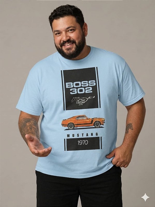 Camiseta Estampada Boss 302 Azul Claro Plus Size XP ao G5
