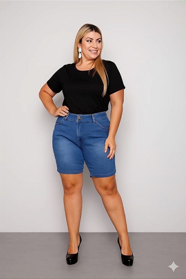 Bermuda Jeans c Stretch Ciclista Lavagem Clear Com Used  e Bigode Plus Size 46 ao 70 3432