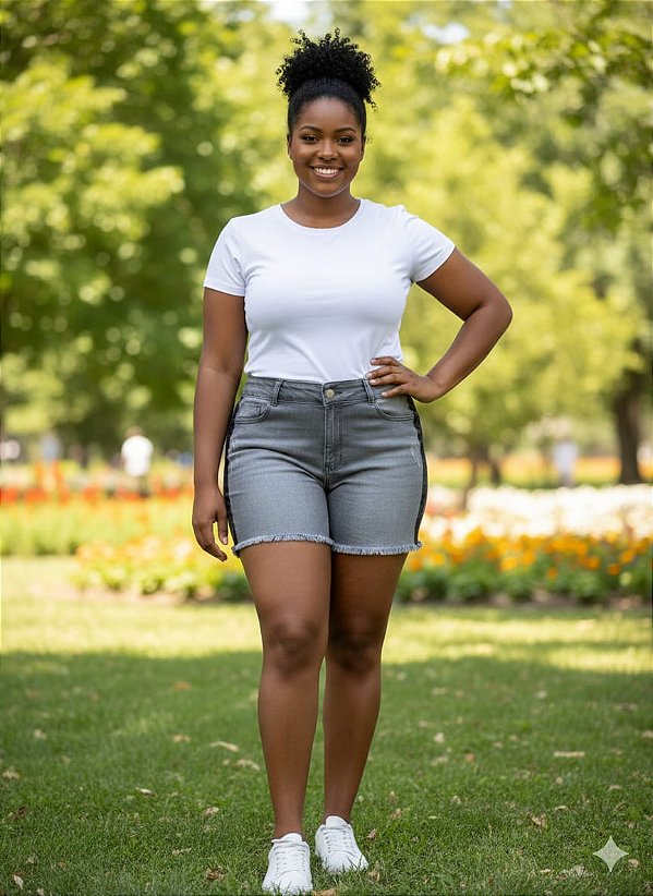 Short Jeans Stretch Detalhe Metalizado Preto na Lateral Do 44 ao 70 3460