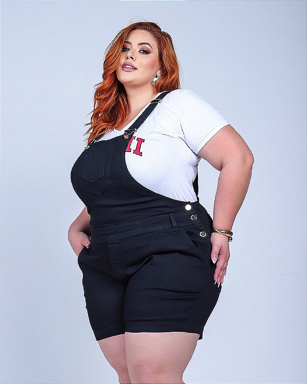 Jardineira Jeans/Preta Stretch Pequenos Defeitos Plus Size 44 ao 70