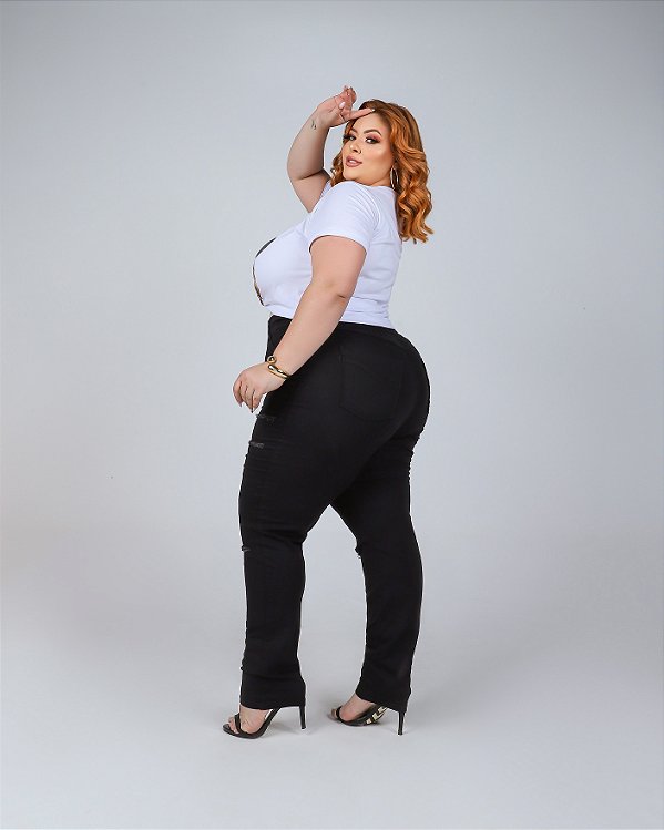 Calça Jeans Black Com Stretch Feminina Rasgada e Barra desfiada 44 ao 70 3091