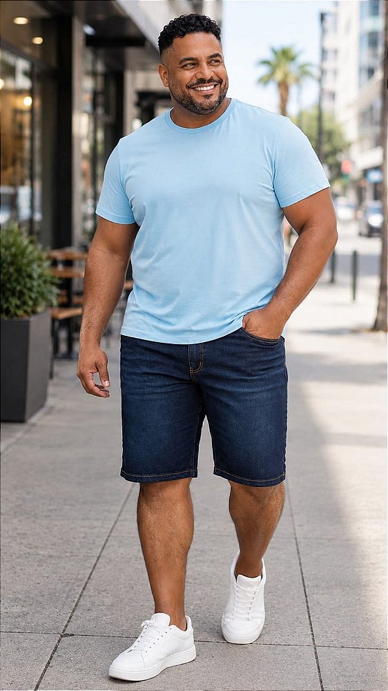 Bermuda Jeans Strech Masculina Azul Marinho Plus Size 50 ao 80 2301