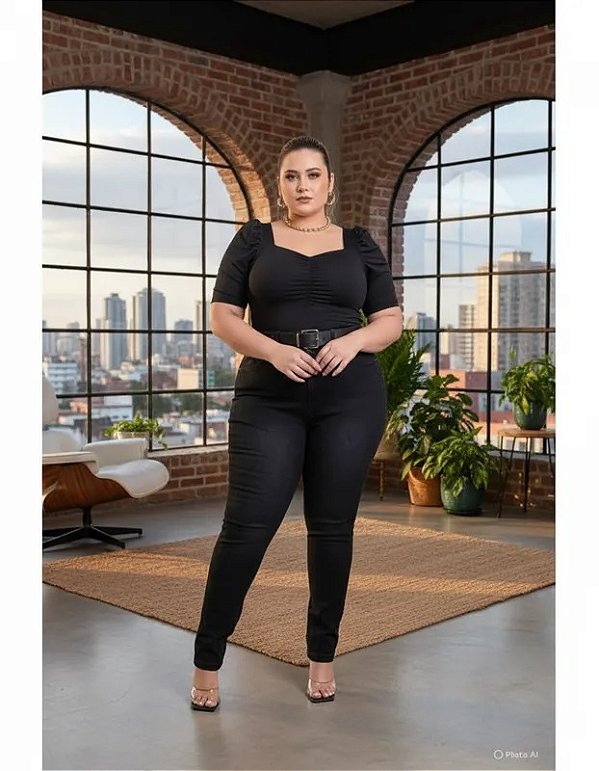 Calça Jeans Skiny Black Estonada Feminina Plus Size 3442