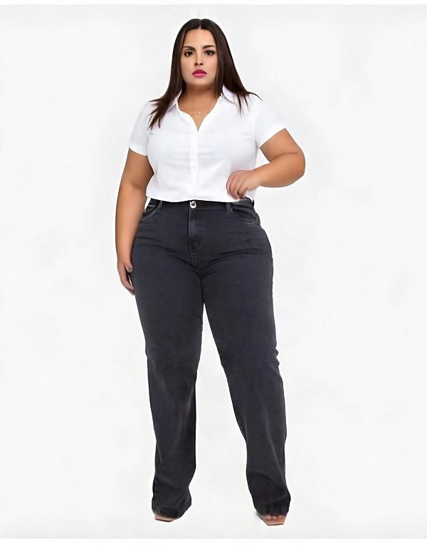 Calça Reta Jeans Black c Stretch Feminina Plus Size do 44 ao 70 3438
