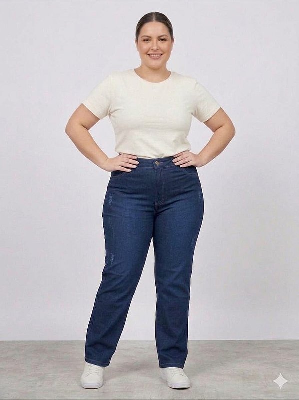 Calça Jeans Reta Stretch Plus Size Feminina Do 44 ao 70 3469