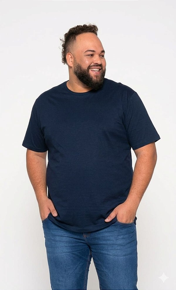 Camiseta Básica Masculina Plus Size Azul Marinho XP a G5
