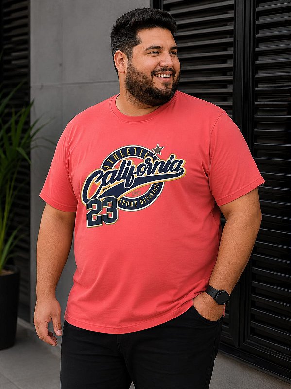 Camiseta Estampada California 23 Coral Plus Size XP ao G5