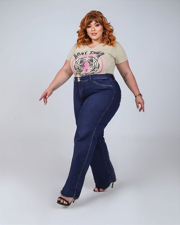 Calça Wide Leg Jeans Pantalona Plus  Size 44 ao 70 3323