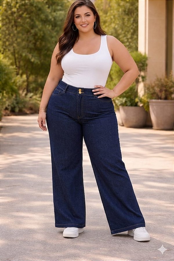 Calça Feminina Wideleg Jeans Stretch Plus Size 44 ao 70 3467