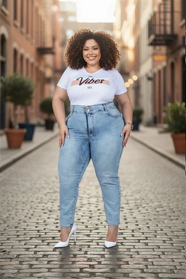 Calça Jeans Stretch Skiny Lavagem Clara Sky Feminina Plus Size 46 ao 70 3437