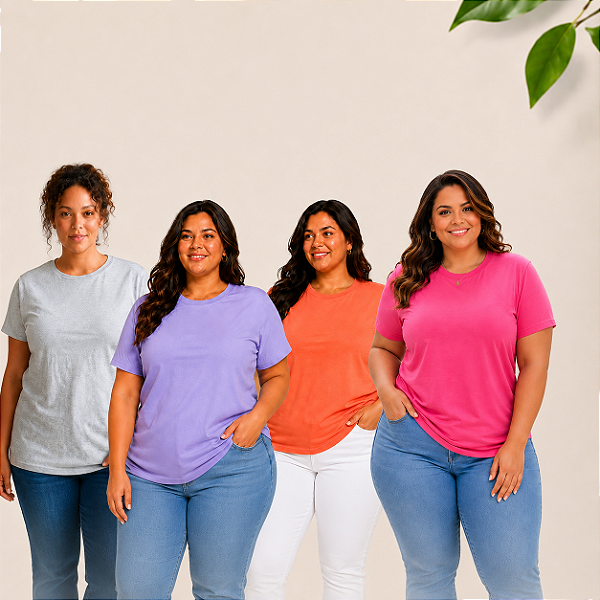 Kit com 3 Camisetas Básicas Feminina 100% Algodão Plus size Do XP ao G5