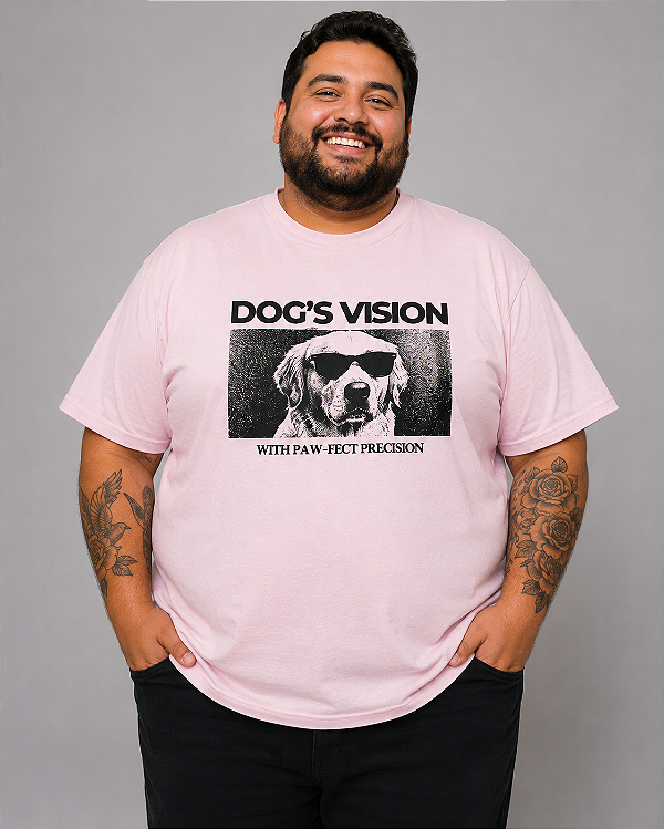 Camiseta Masculina Estampada Dog's Vision Rosa Plus Size do XP ao G5