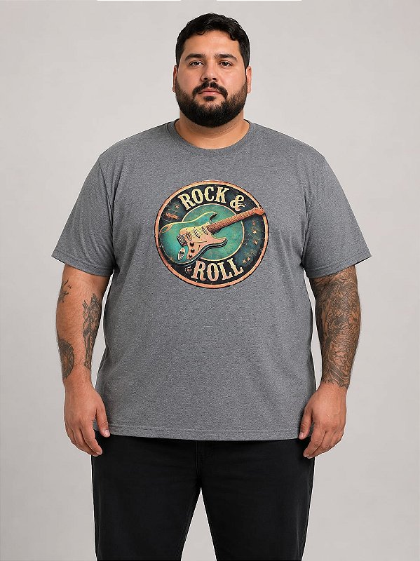 Camiseta Estampada Rock & Roll Cinza Chumbo Plus Size XP ao G5