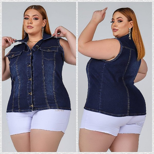 Colete Jeans Stretch Feminino Plus Size Pequenos Defeitos XG ao G5