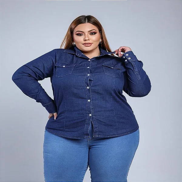 Camisa Jeans Stretch Escura C/ Bolso Manga longa   XP ao G5 3121