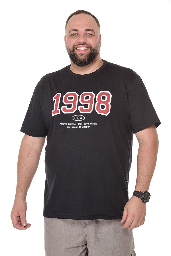 Camiseta Masculina Estampada 1998 Preta Plus Size XP ao G5