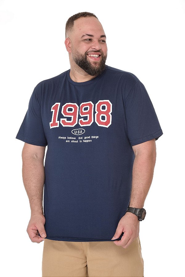 Camiseta Masculina Estampada 1998 Marinho Plus Size XP ao G5